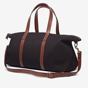 Nisolo Weekender Canvas Bag, black, brown leather